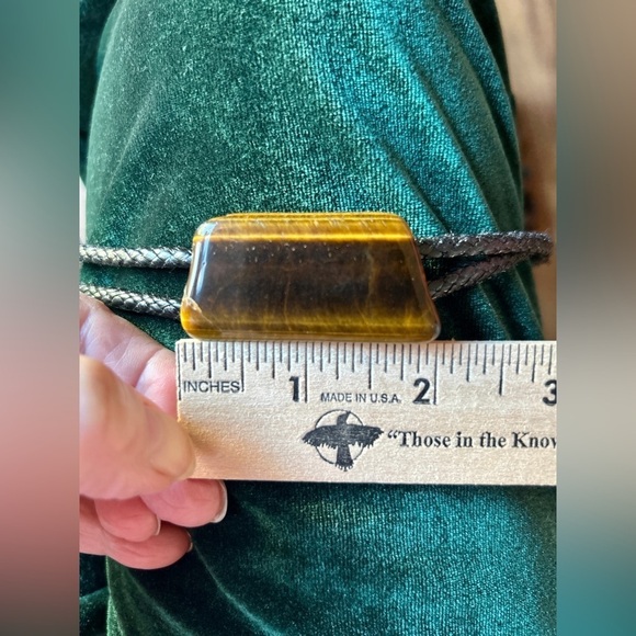 Vintage Bolo Tie Polished Tiger Eye Stone Large  Brown Yellow Braided Cord​​​ - Picture 11 of 11